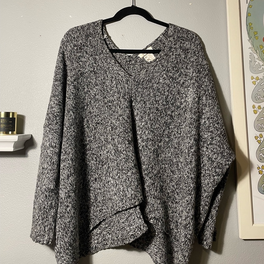 Matilda Jane Womens Marvelous Marled Vee Boxy Sweater Gray Cotton Blend